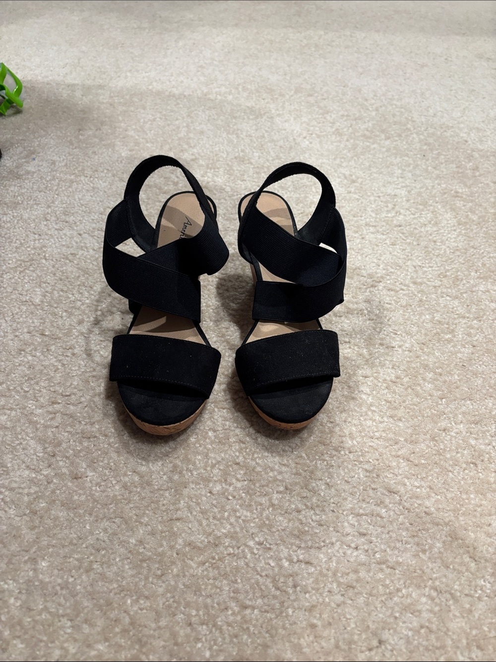 American Eagle Outfitters Black Elastic Crossover Wedge Sandals